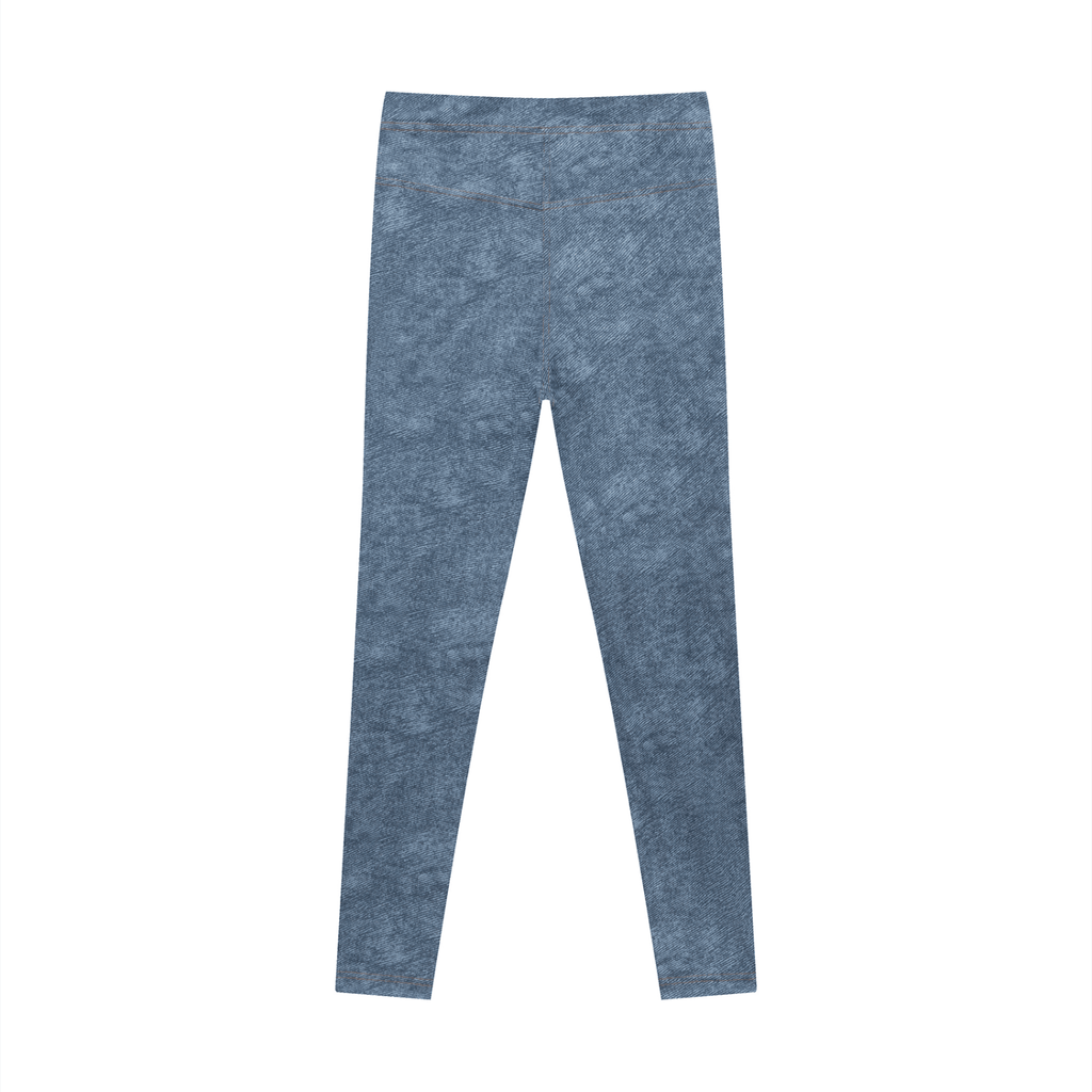 Blue leggings with a brand logo on a white background