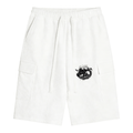 White pants with a black graphic design on a white background