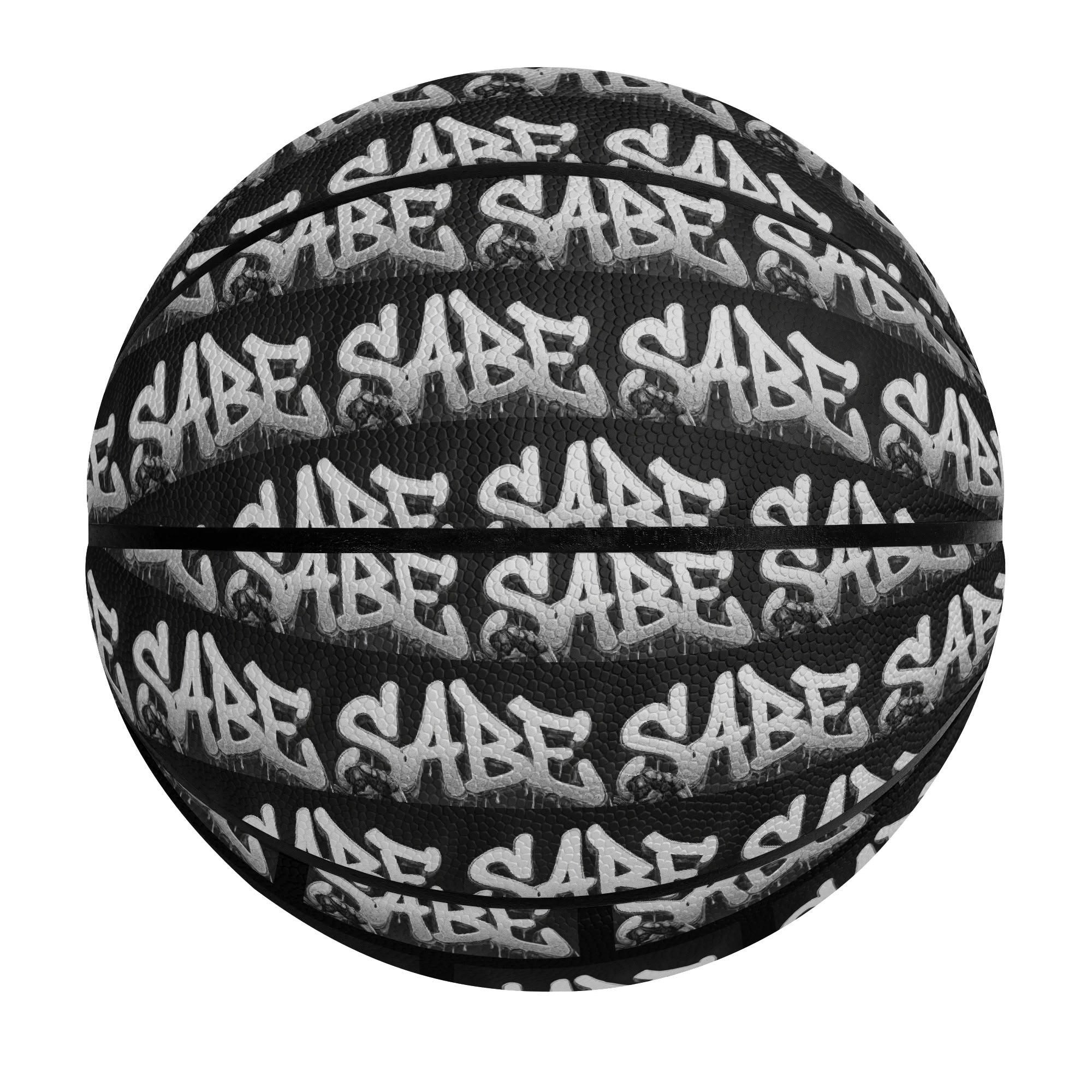 Basketball with 'SABE' branding on a white background