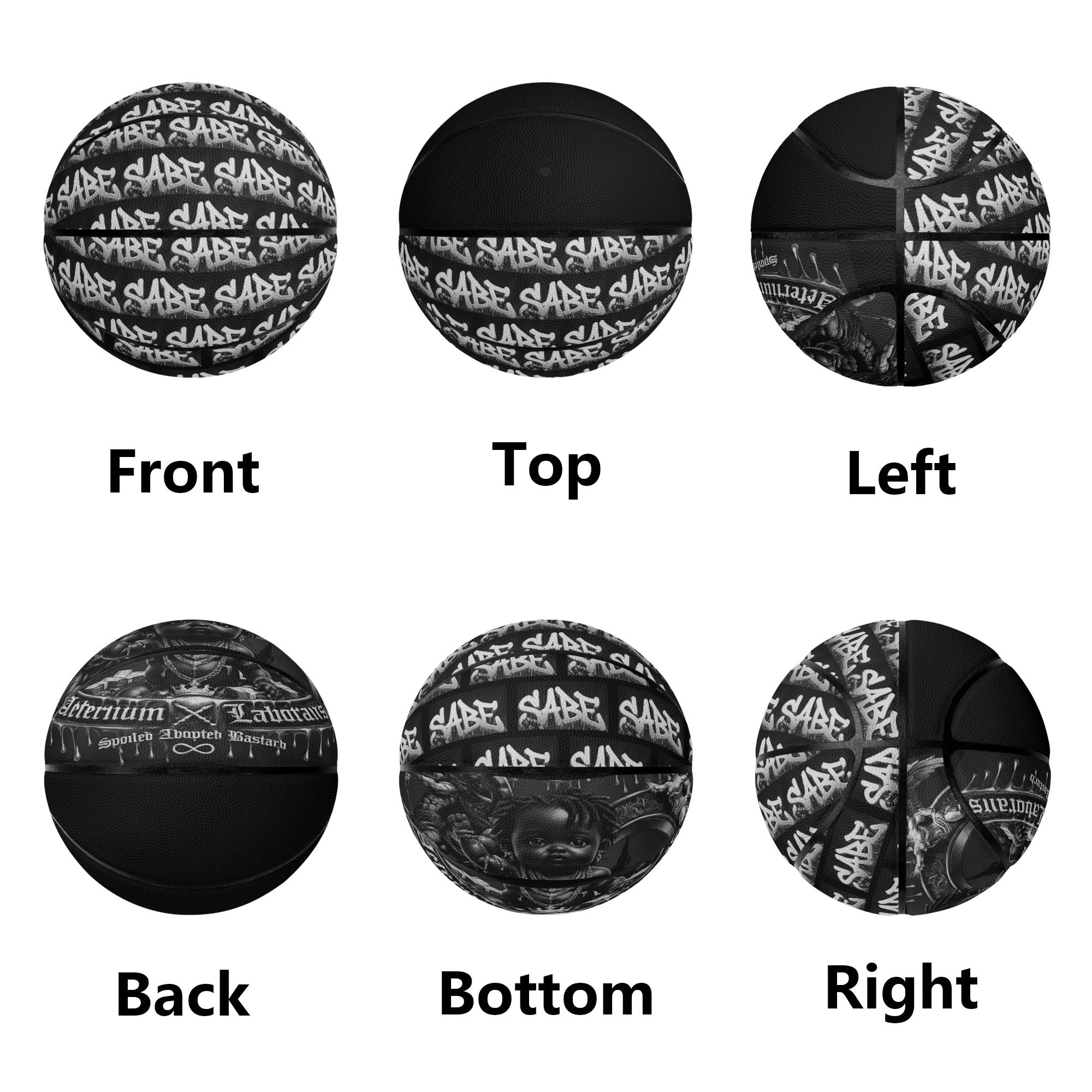 Black and white patterned product viewed from multiple angles on a white background