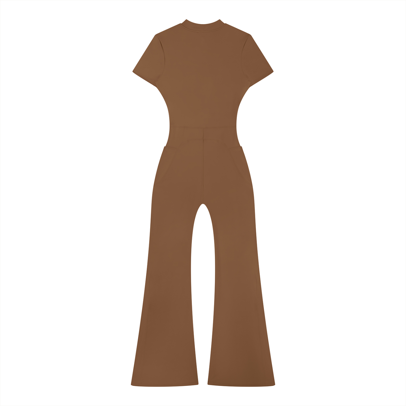 Brown Tight Flared Leg Quarter-Zip Jumpsuit