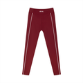 Maroon leggings with white stripes on a white background