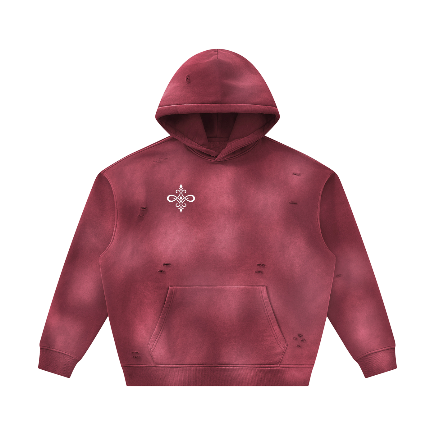 Akin Sunfaded Dark Red Frayed Fleece Hoodie