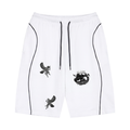 White shorts with black designs on a white background