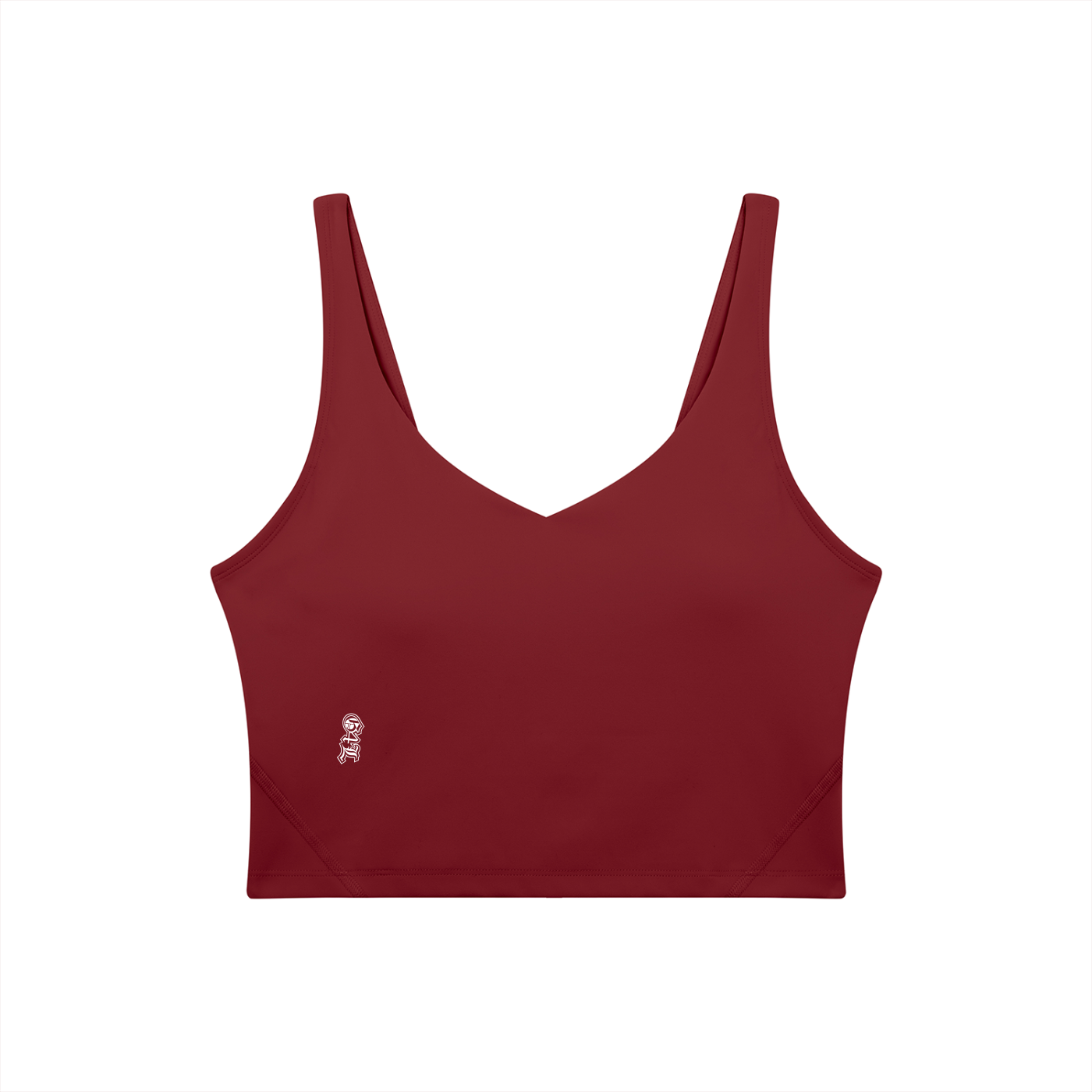 Red tank top with a brand logo on a white background
