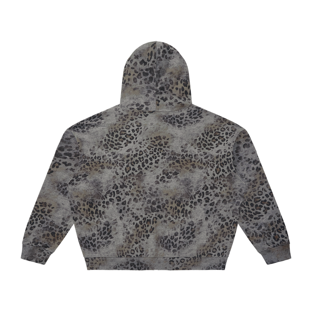 Gray Leopard Vintage Wash Leopard Full Zip Hoodie