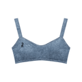 Blue bralette with thin straps on a white background