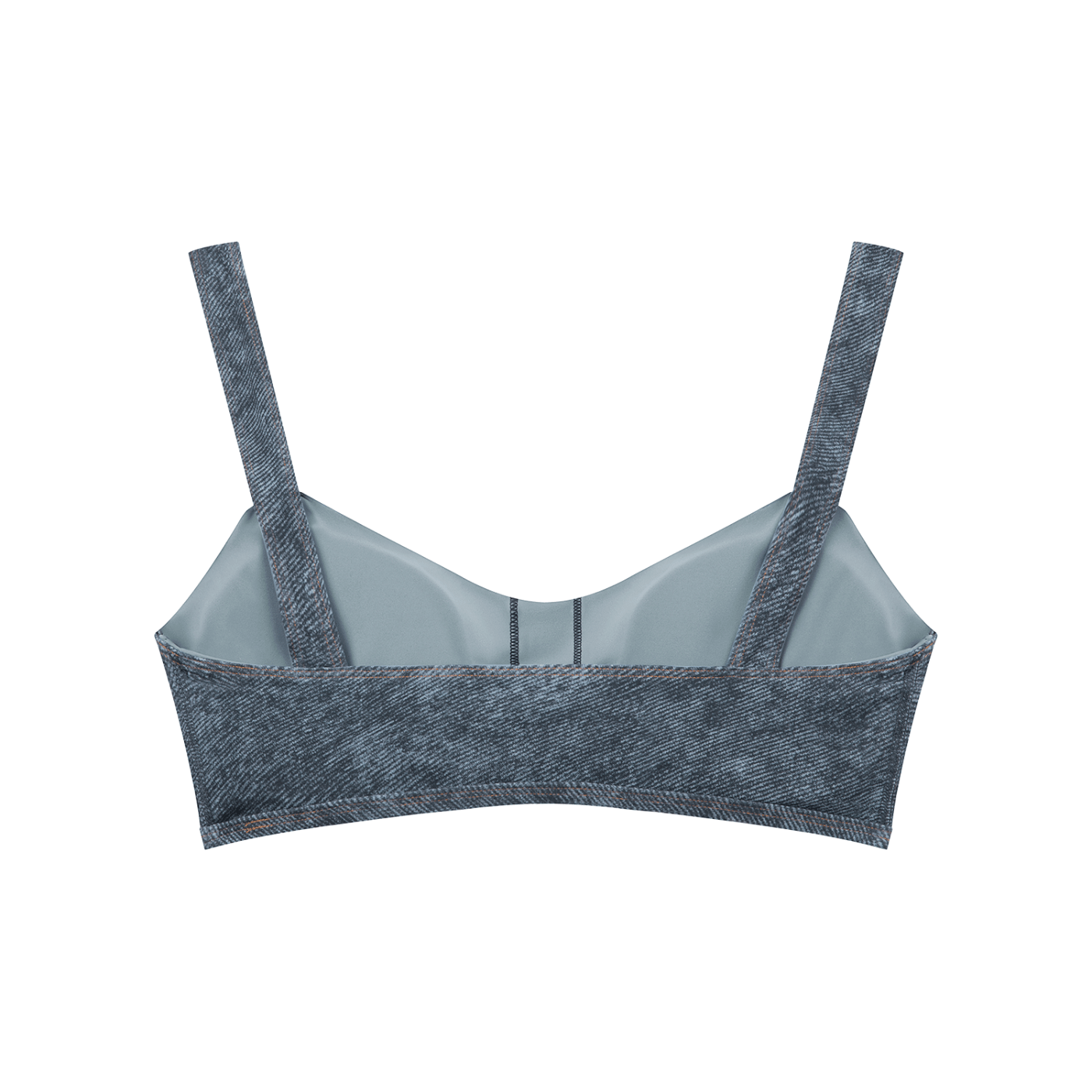 Gray sports bra with 'Bacca Bucci' branding on a white background