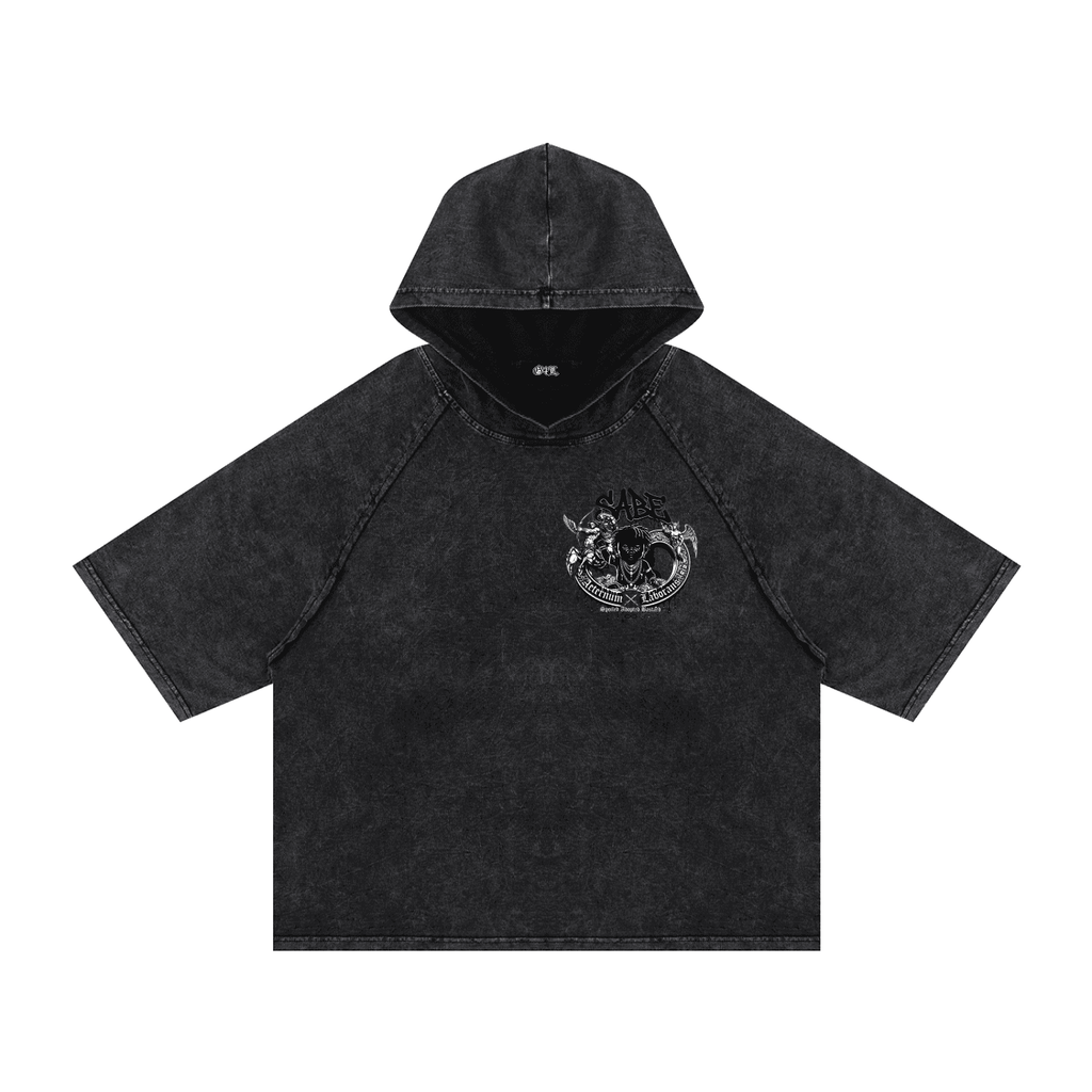 Black hoodie with a logo on a white background