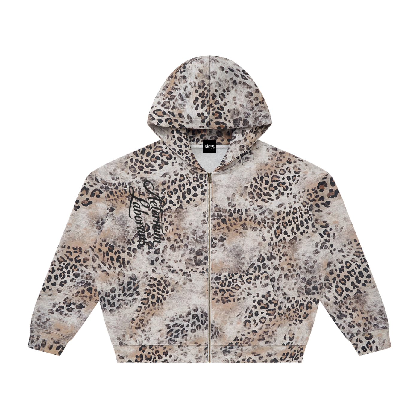 Leopard Apricot Vintage Wash Leopard Full Zip Hoodie