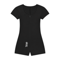 Black romper with a logo on a white background