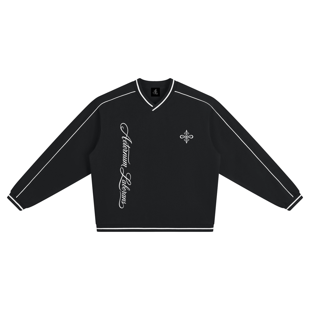Black Color Block V-Neck Sweatshirt
