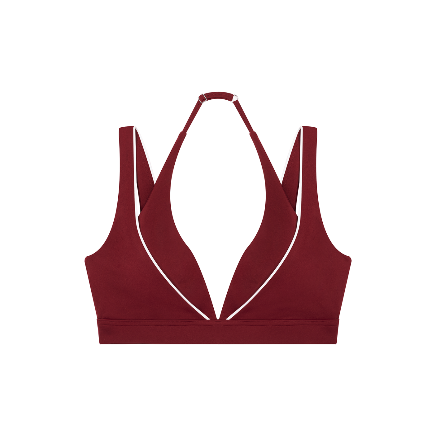 Red sports bra on a white background