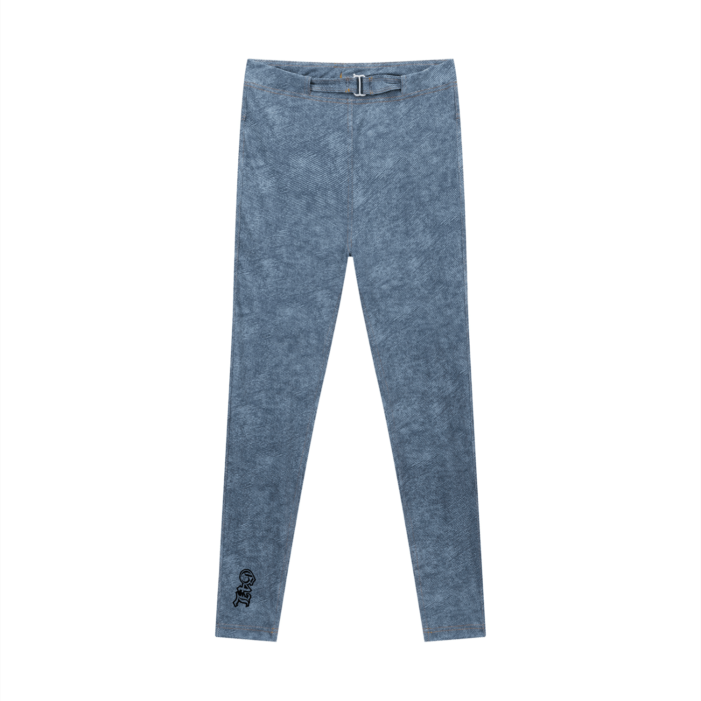 Blue leggings with a logo on a white background