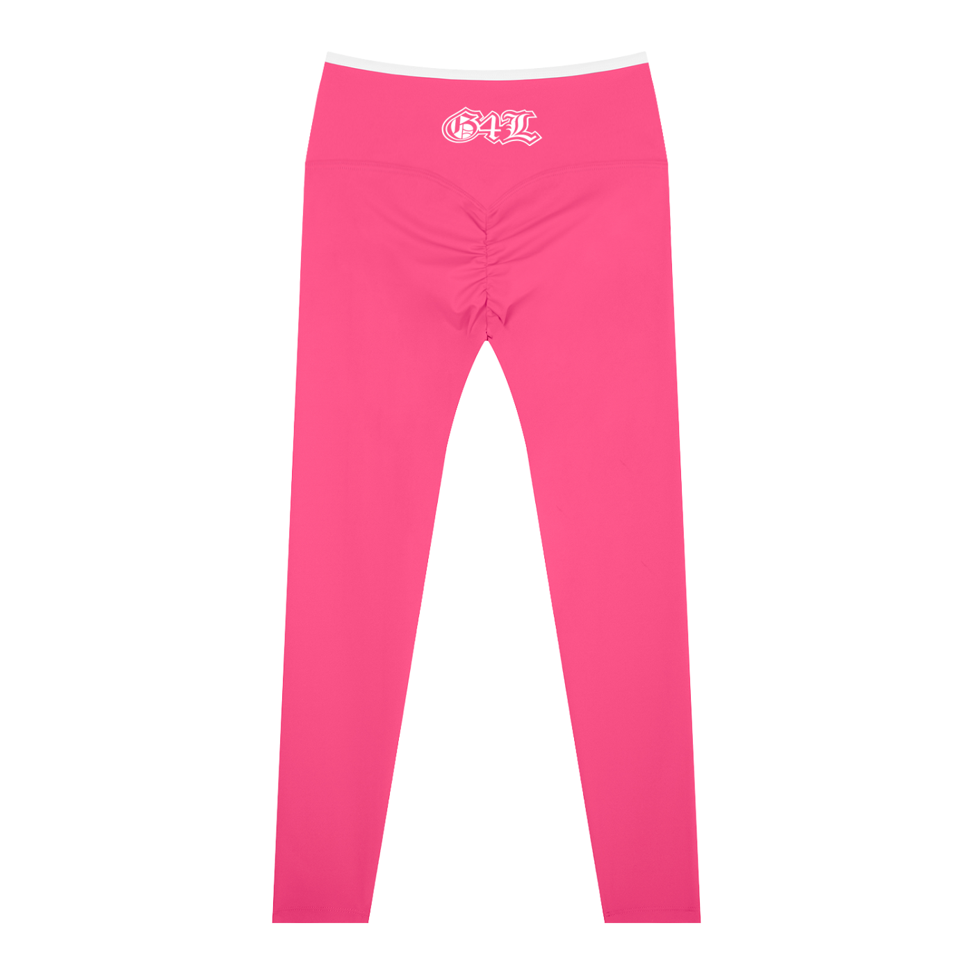 Pink leggings with 'Frazzled Elegance' branding on a white background