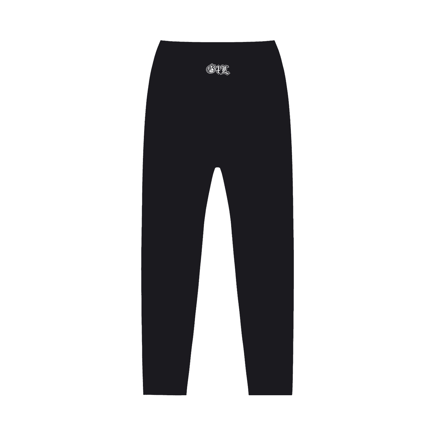 Black leggings with a logo on the waistband against a white background