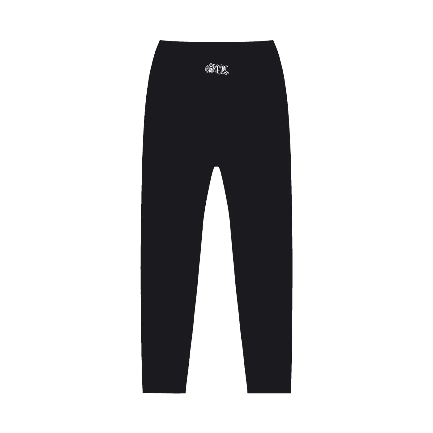 Black leggings with a logo on the waistband against a white background