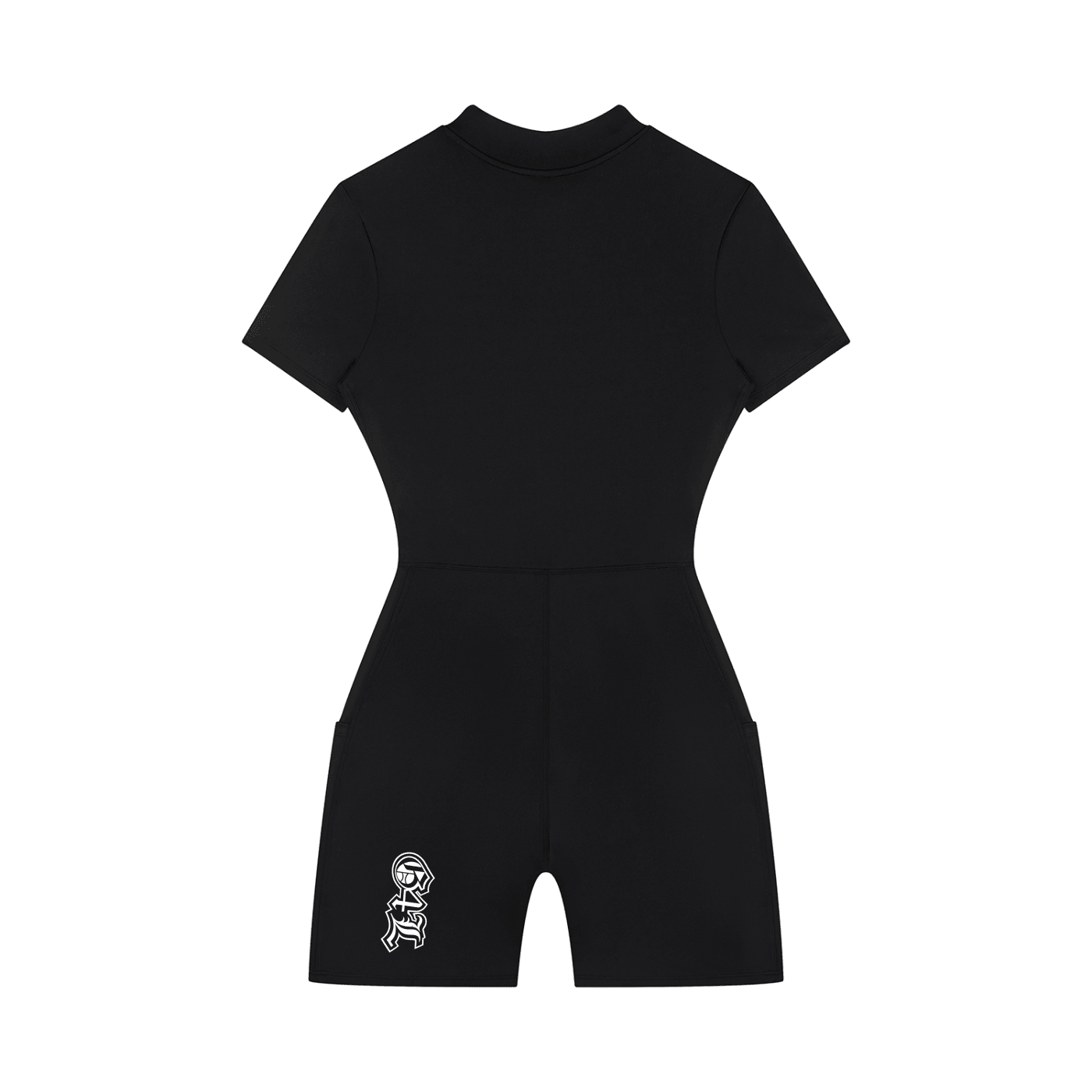 Black wetsuit with a logo on a white background