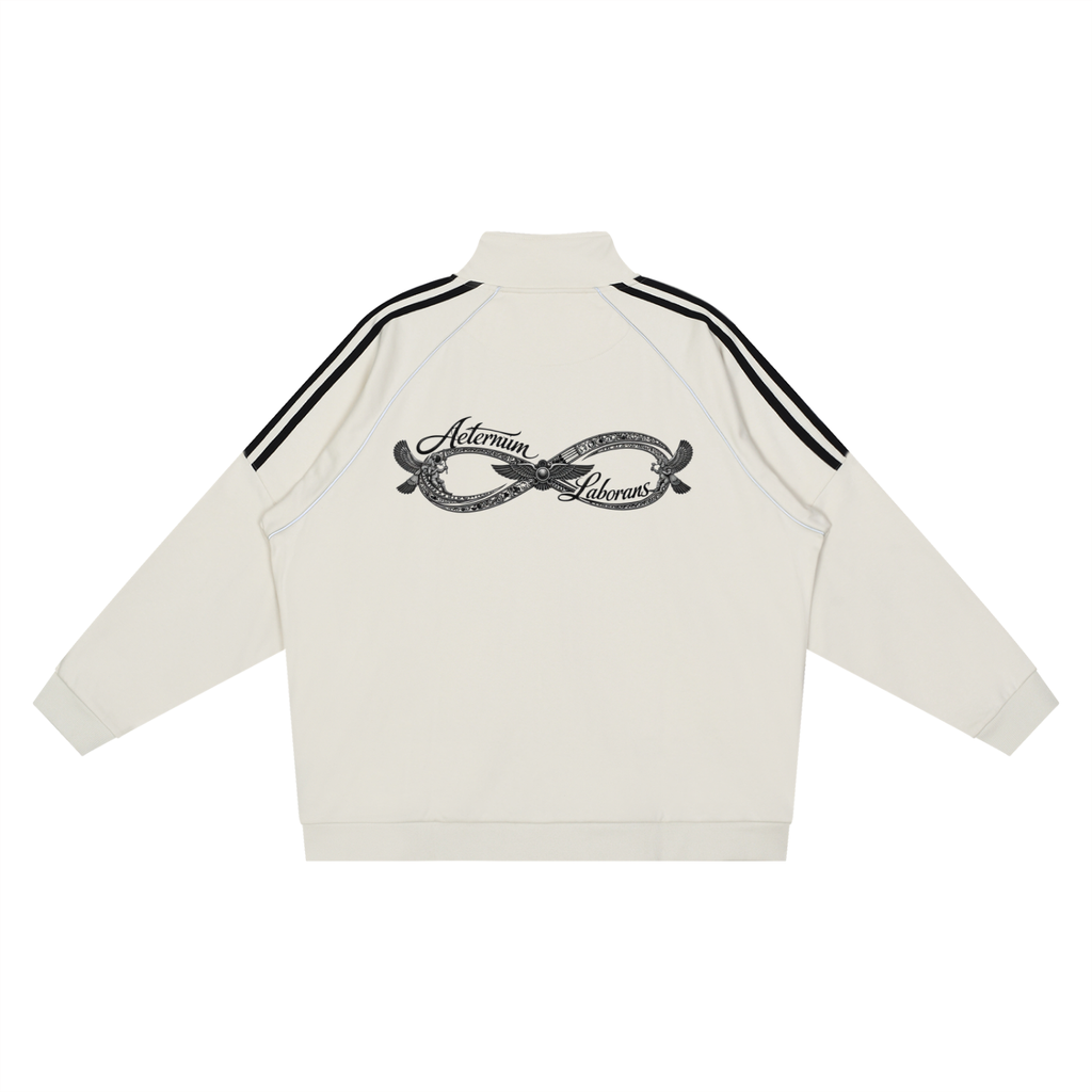 Grayish White Reflection Striped Raglan Sleeve Jacket