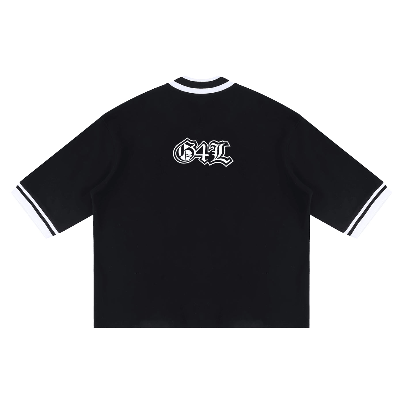 Black t-shirt with 'G4L' logo on a white background