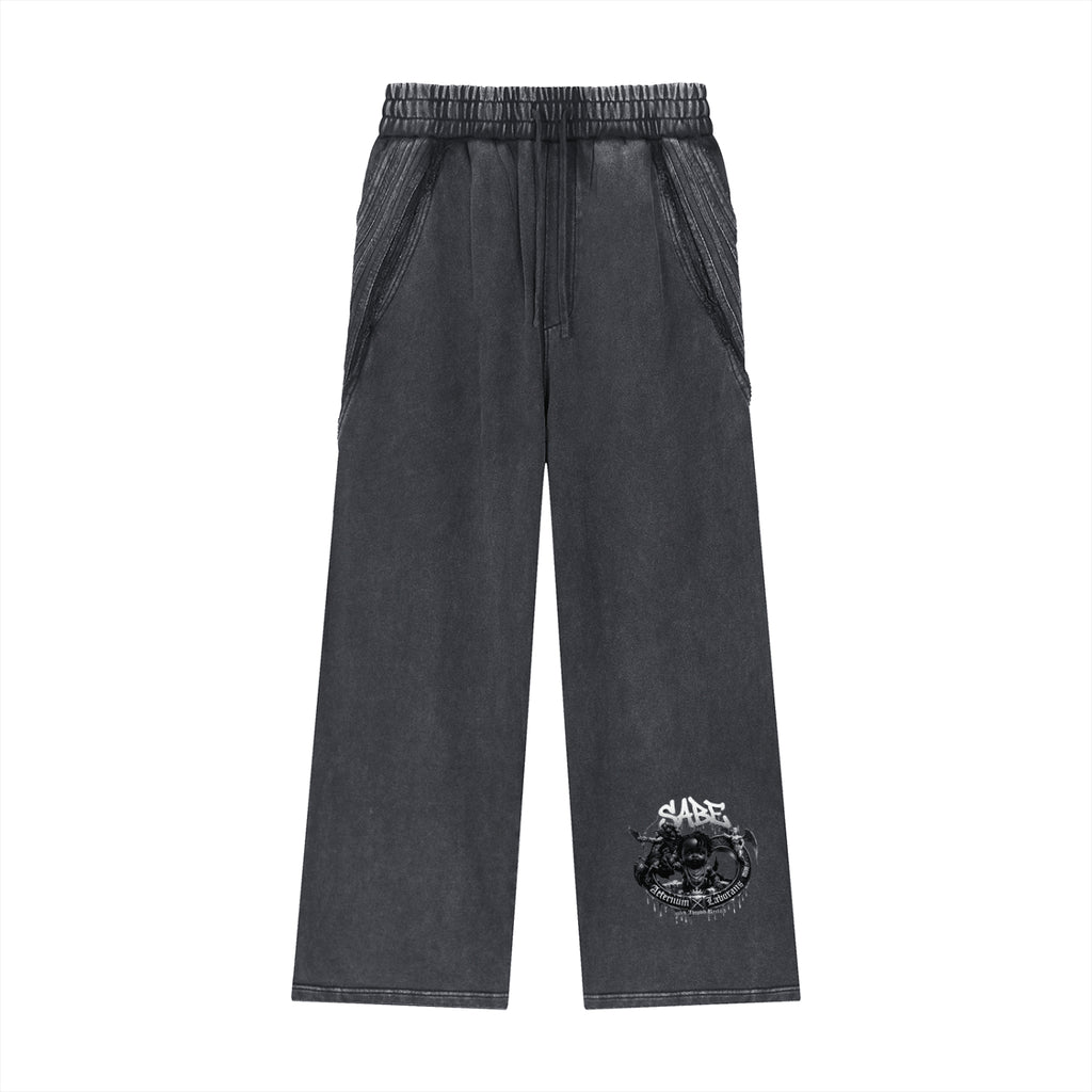 Black pants with a logo on a white background
