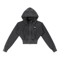 Black hoodie with a brand logo on a white background