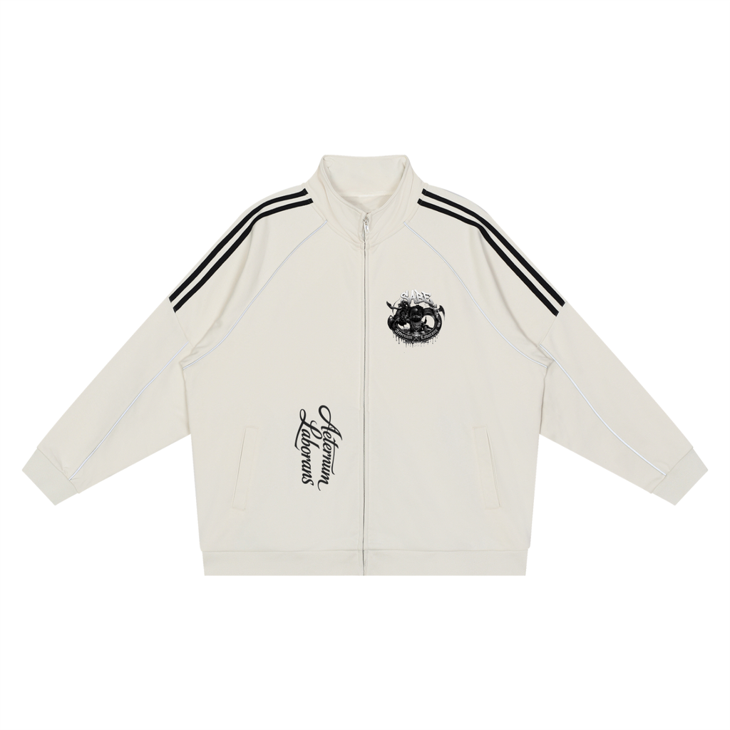 Grayish White Reflection Striped Raglan Sleeve Jacket