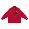 Red jacket with a logo on the chest against a white background