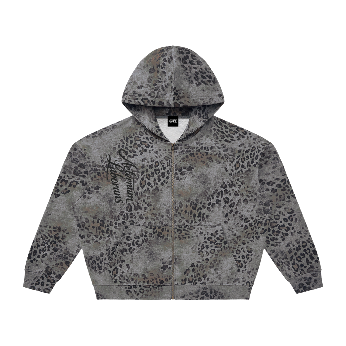 Gray Leopard Vintage Wash Leopard Full Zip Hoodie