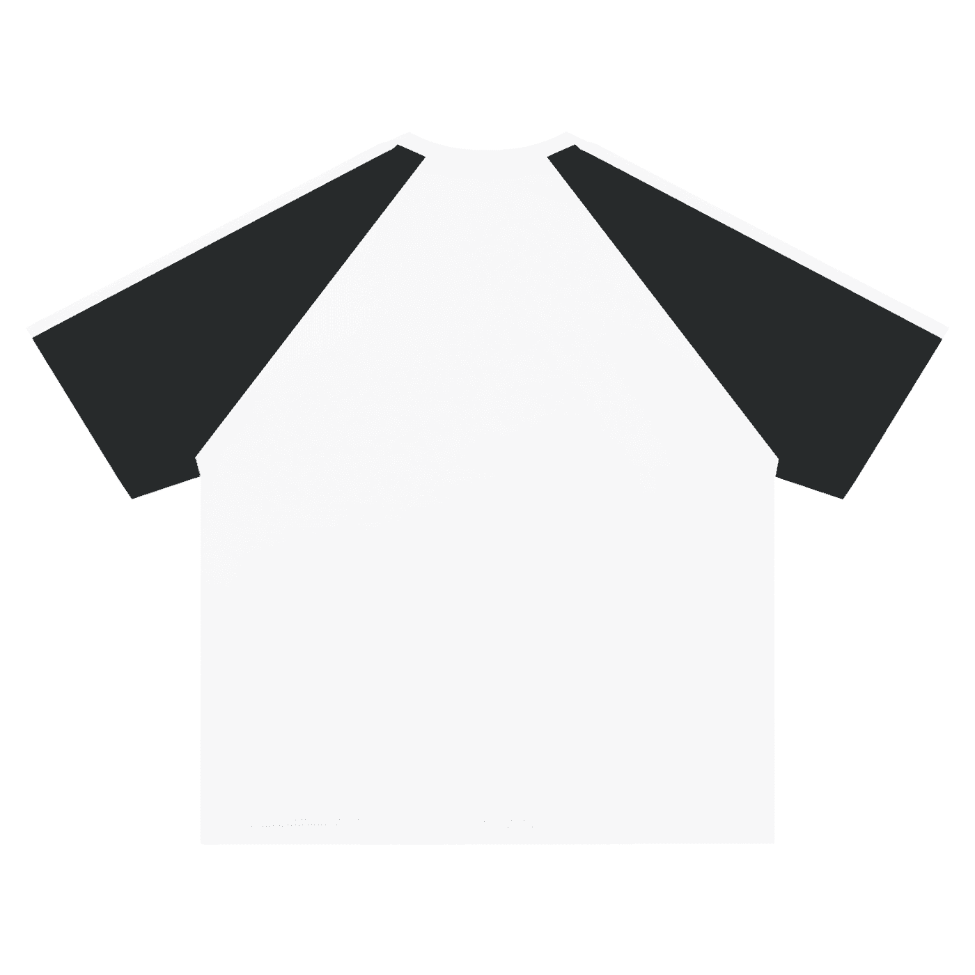 White t-shirt with black sleeves on a white background