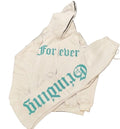 Beige hoodie with teal text on a white background