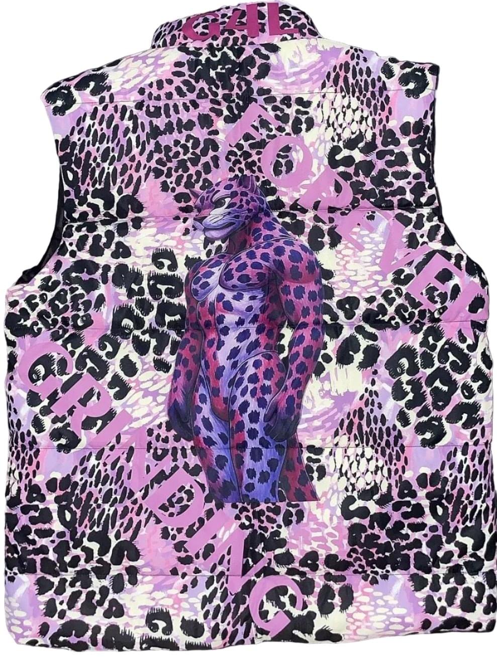 Vest with a colorful leopard print design on a white background