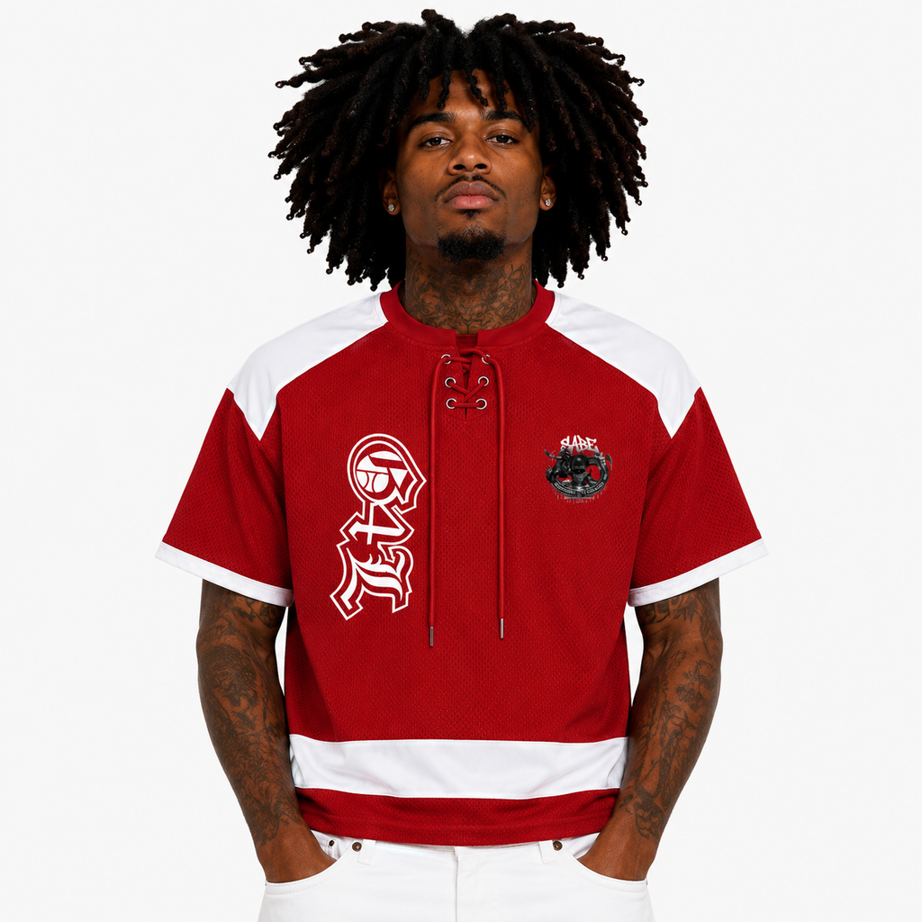 Red Raglan Sleeve Mesh Boxy T-Shirt