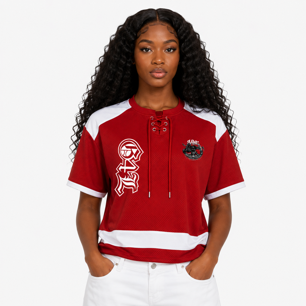 Red Raglan Sleeve Mesh Boxy T-Shirt