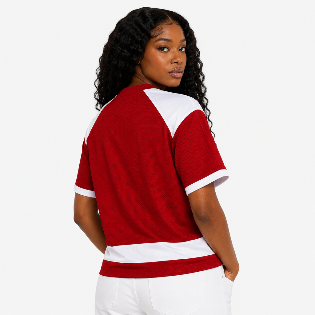 Red Raglan Sleeve Mesh Boxy T-Shirt
