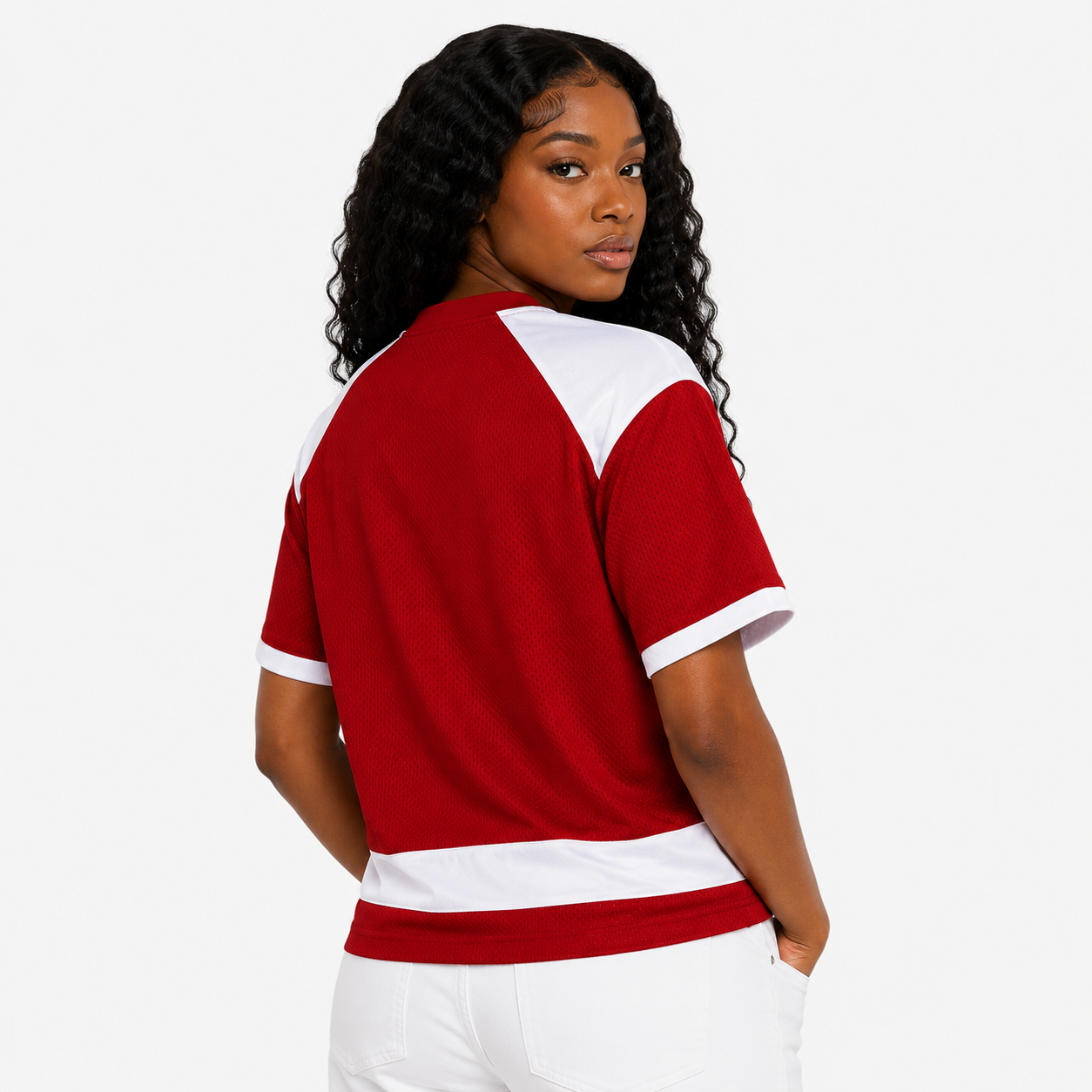 Red Raglan Sleeve Mesh Boxy T-Shirt