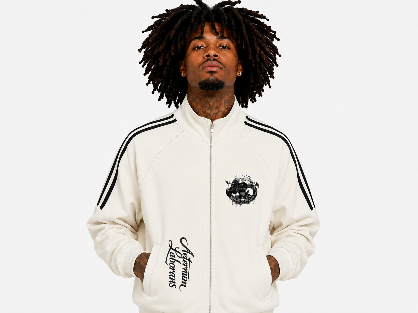 Grayish White Reflection Striped Raglan Sleeve Jacket