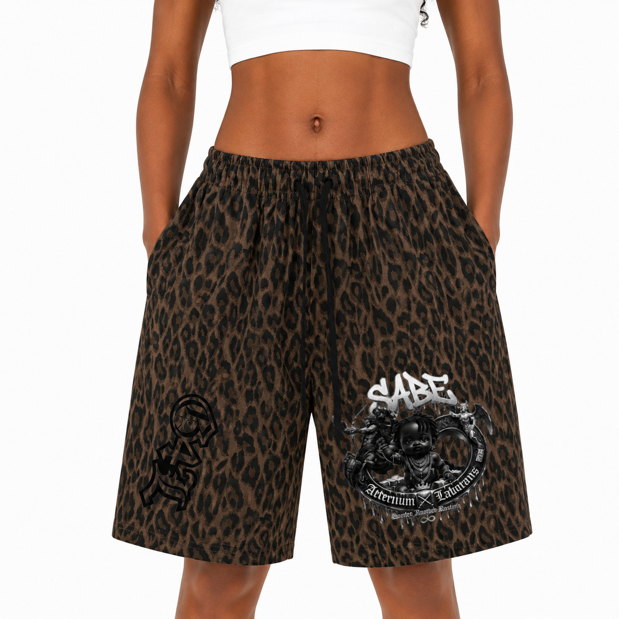 Heavyweight Leopard Drawstring Shorts
