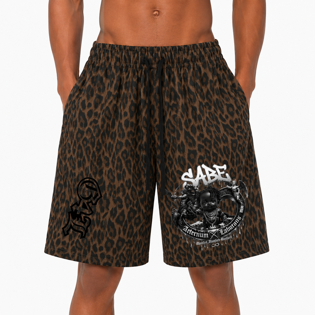 Heavyweight Leopard Drawstring Shorts