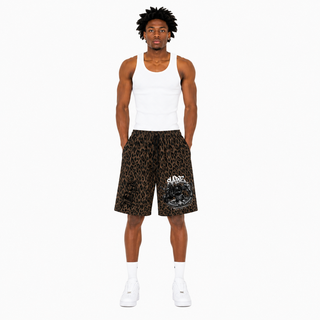 Heavyweight Leopard Drawstring Shorts
