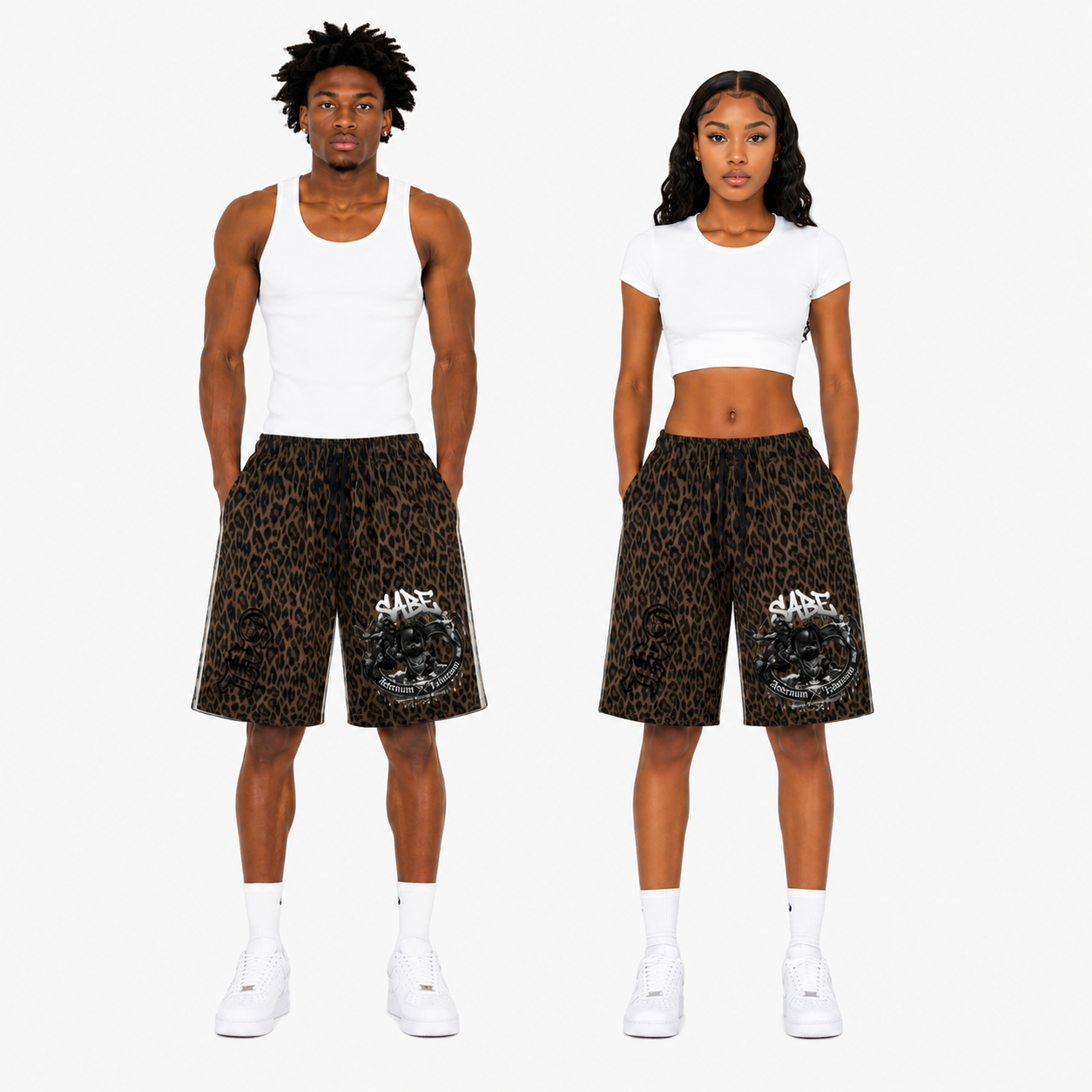 Heavyweight Leopard Drawstring Shorts