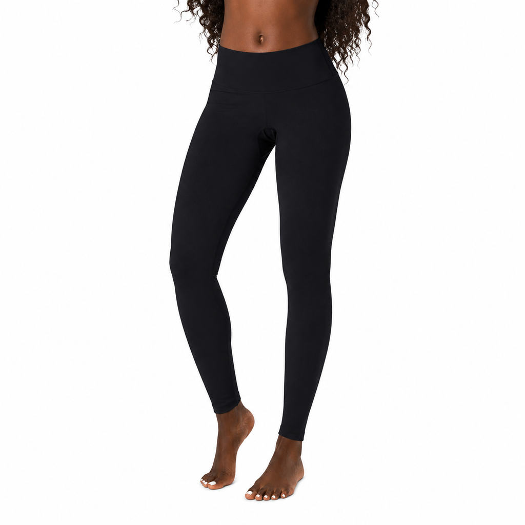 Black leggings worn by a person on a white background