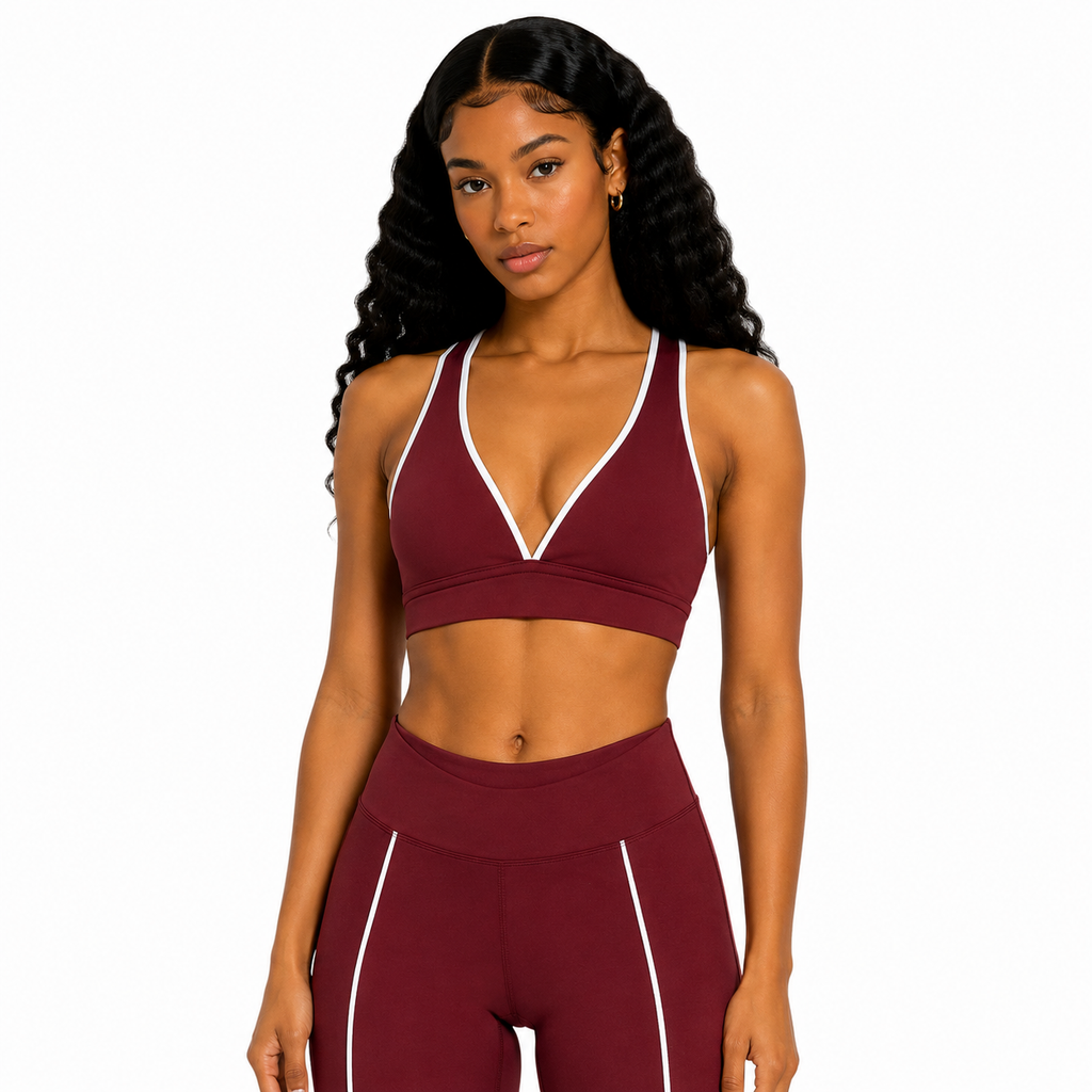 Wine Red Halter Neck Yoga Sports Bra