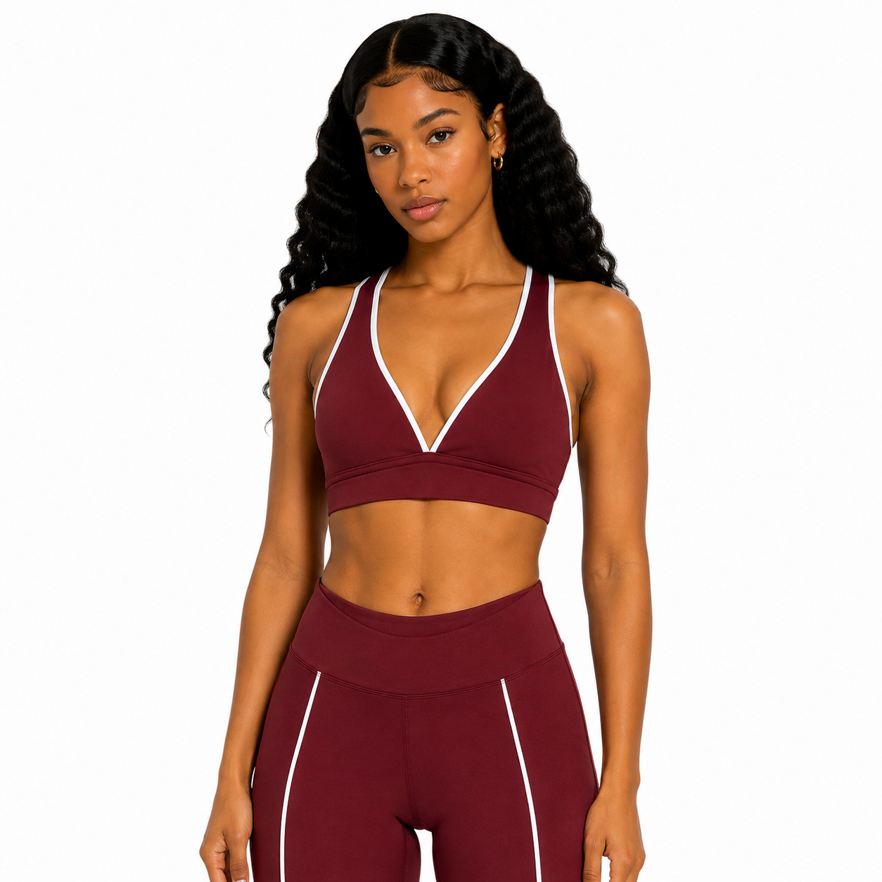 Wine Red Halter Neck Yoga Sports Bra