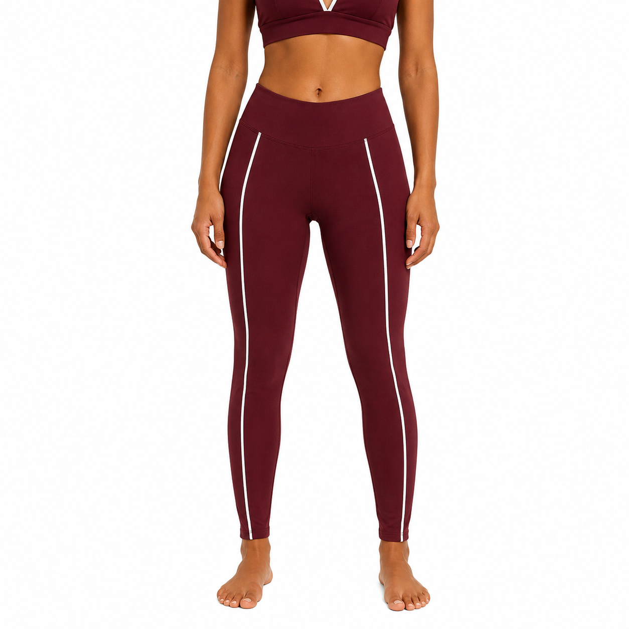 Wine Red High-Waist Tapered Leggings