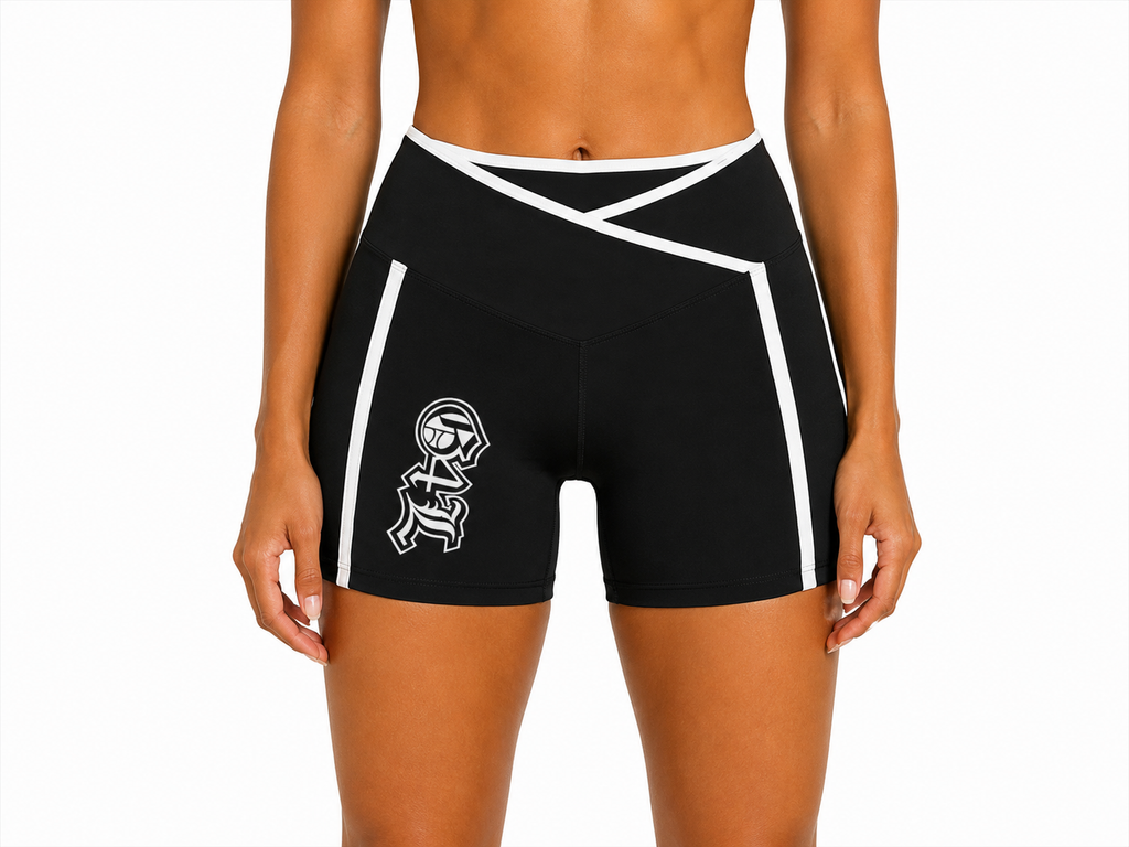 Black High Rise Color Block Yoga Shorts