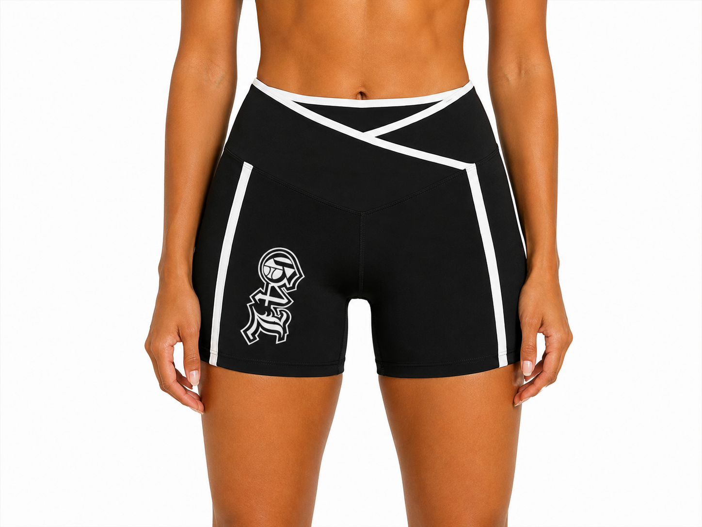 Black High Rise Color Block Yoga Shorts