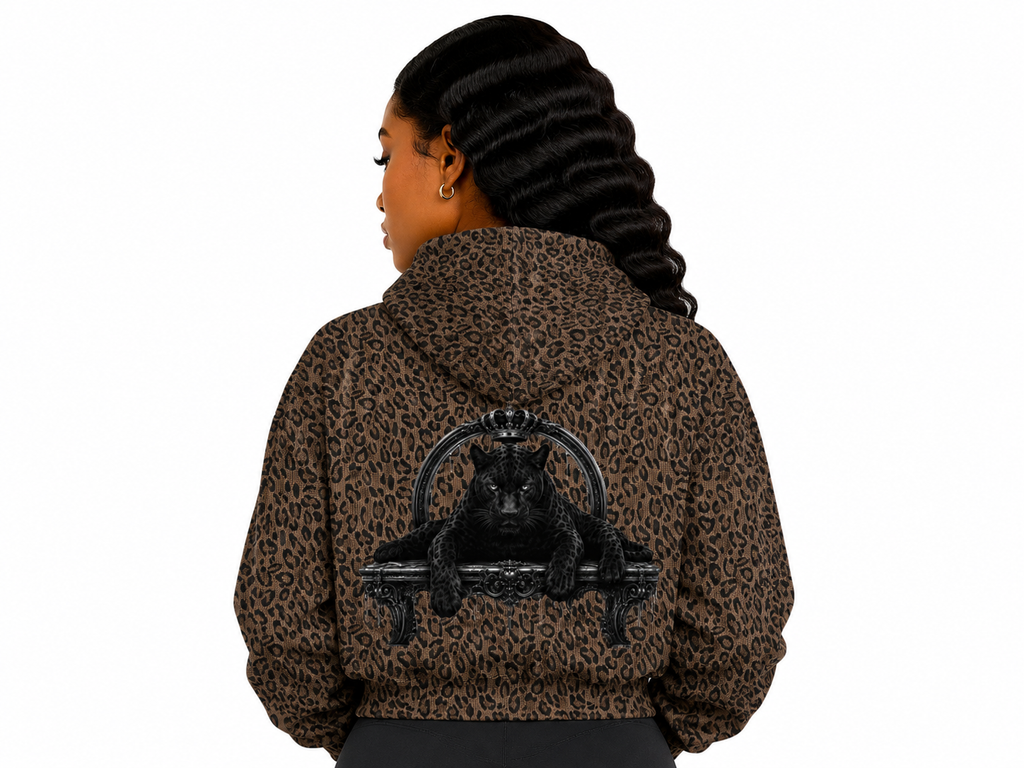 Leopard Brown Print Waffle Full Zip Hoodie