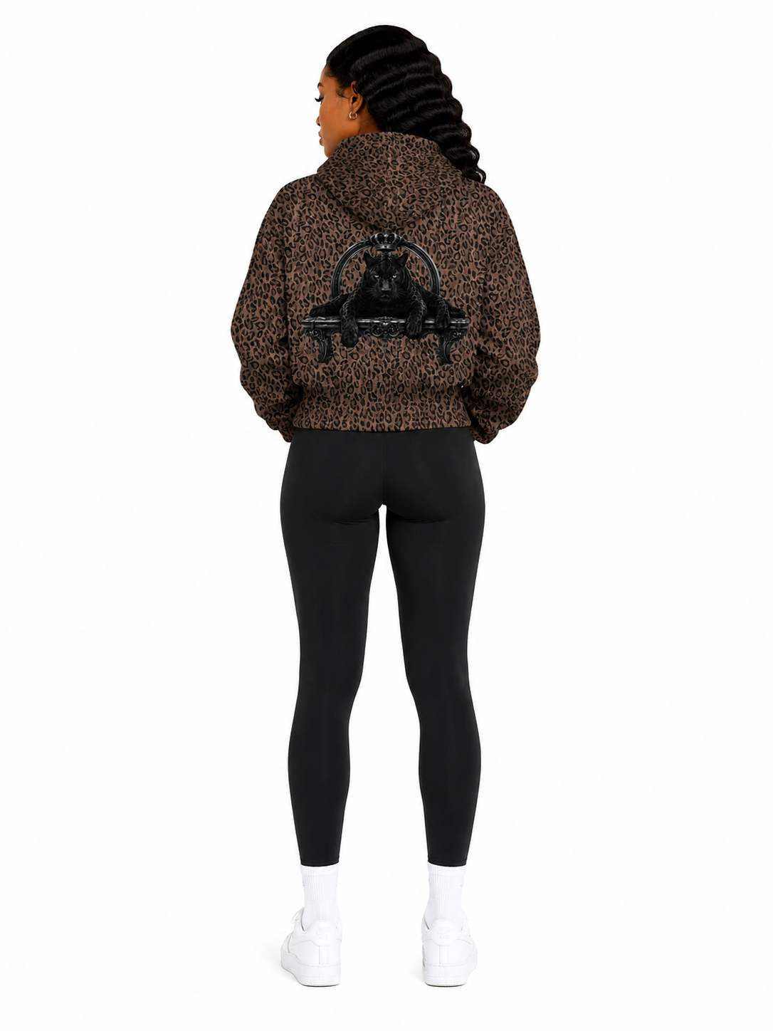 Leopard Brown Print Waffle Full Zip Hoodie