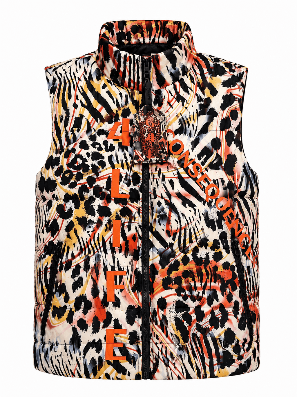 Multi Color Leopard Print Puffer Vest
